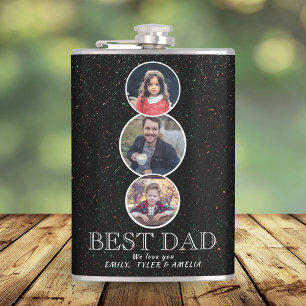 Best Dad Father`s Day 3 Oval Photo Collage Hip Flask
