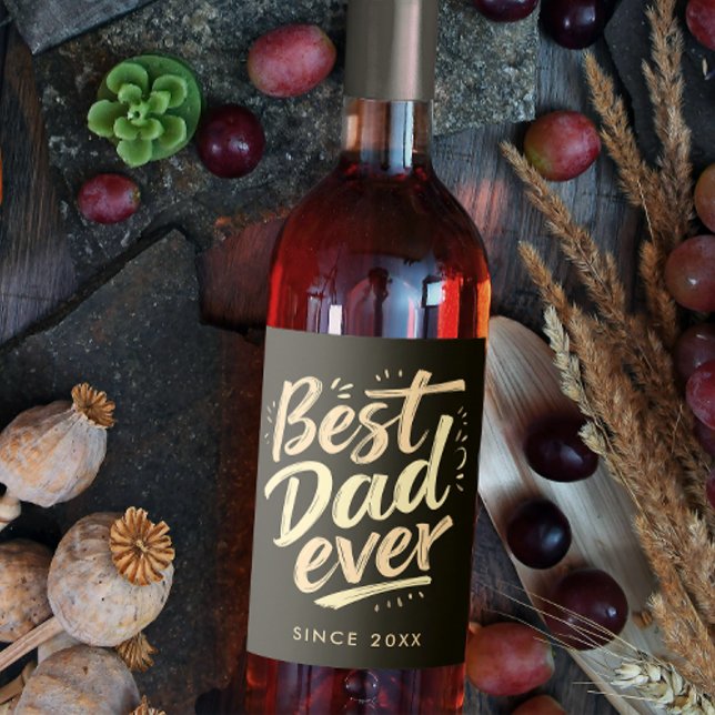 Best Dad Father Simple Brown Brush Script Typo Wine Label (Creator Uploaded)