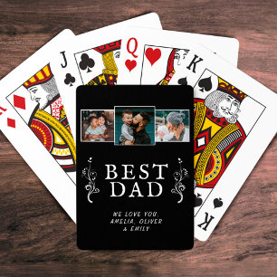 Best Dad Foliage Family 3 Photo Collage Black Playing Cards