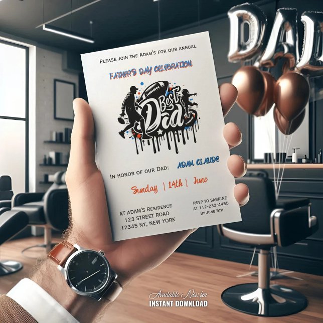 Best Dad Football father son graffiti Holiday Invitation (Creator Uploaded)