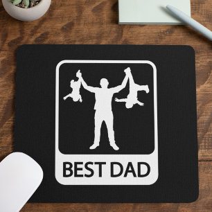 Best Dad - Funny Silhouette of Father Holding Kids Mouse Pad