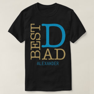 Best Dad Gold Blue Glitter Name Personalized T-Shirt