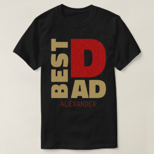 Best Dad Gold Red Glitter Name Customised T-Shirt