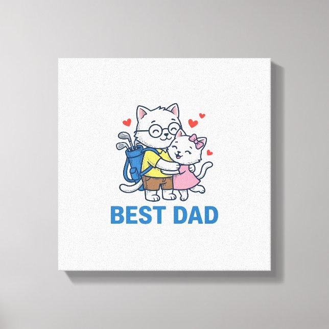 Best Dad Golf Cat Hug Cute Vector Design_1 Canvas Print (Front)