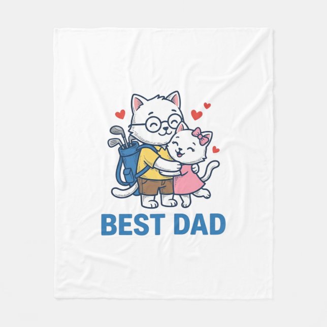 Best Dad Golf Cat Hug Cute Vector Design_1 Fleece Blanket (Front)