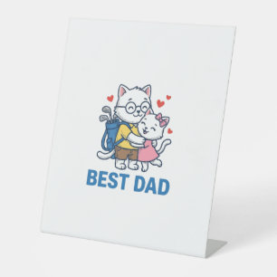 Best Dad Golf Cat Hug Cute Vector Design_1 Pedestal Sign