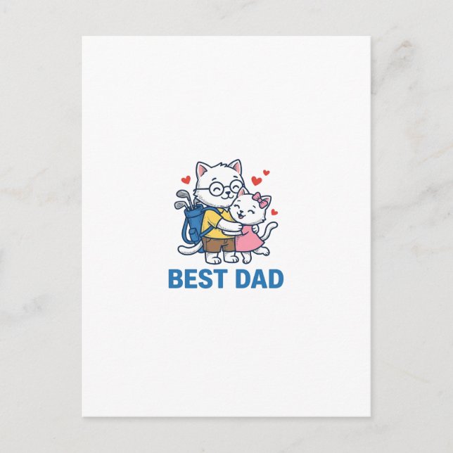 Best Dad Golf Cat Hug Cute Vector Design_1 Postcard (Front)