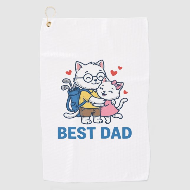 Best Dad Golf Cat Hug Cute Vector Design_1 Towel (Front)