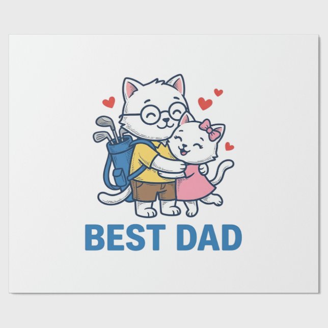 Best Dad Golf Cat Hug Cute Vector Design_1 Wrapping Paper (Flat)