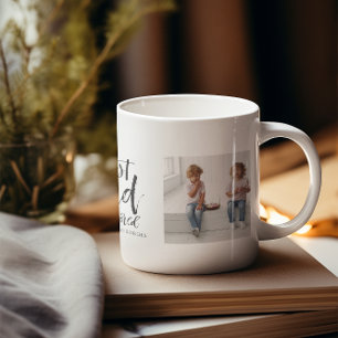 Best Dad   Hand Lettered Two Photo Collage Coffee Mug