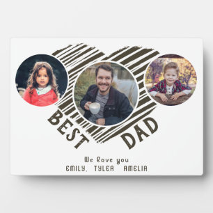 Best Dad Heart Father`s Day 3 Photo Collage Plaque