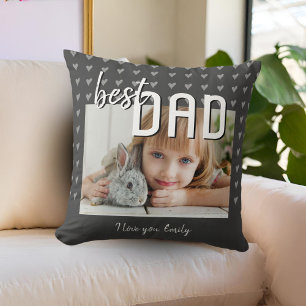 Best Dad Heart Pattern Grey Photo Father`s Day Cushion