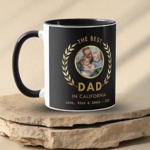 Best Dad in California Custom Photo Black And Gold Mug