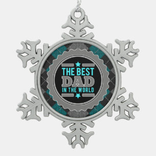 Best Dad in the World Argyle Patterned Snowflake Pewter Christmas Ornament
