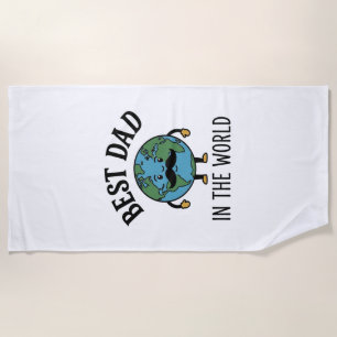 Best Dad in the World Earth Moustache Shirt Design Beach Towel