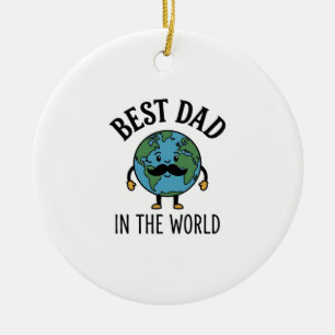 Best Dad in the World Earth Moustache Shirt Design Ceramic Tree Decoration