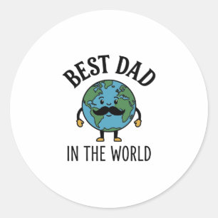 Best Dad in the World Earth Moustache Shirt Design Classic Round Sticker