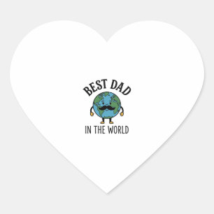 Best Dad in the World Earth Moustache Shirt Design Heart Sticker