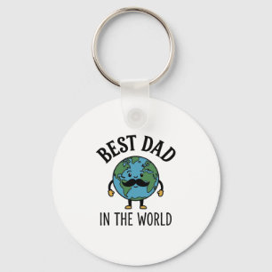 Best Dad in the World Earth Moustache Shirt Design Key Ring