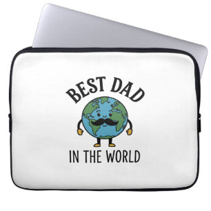Best Dad in the World Earth Moustache Shirt Design Laptop Sleeve