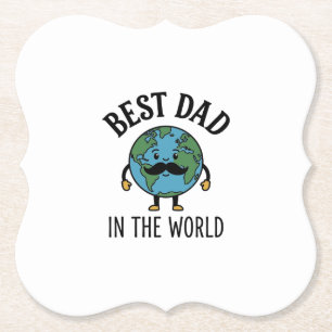Best Dad in the World Earth Moustache Shirt Design Paper Coaster