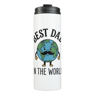 Best Dad in the World Earth Moustache Shirt Design Thermal Tumbler