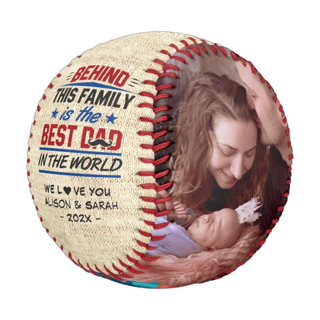 Best Dad in the World Family Photos Rustic Look Baseball (Angled)
