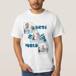 BEST DAD IN THE WORLD, photo collage, dark cyan T-Shirt
