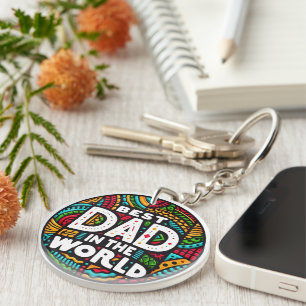 Best Dad In The World - Vibrant Rainbow Mosaic Key Ring