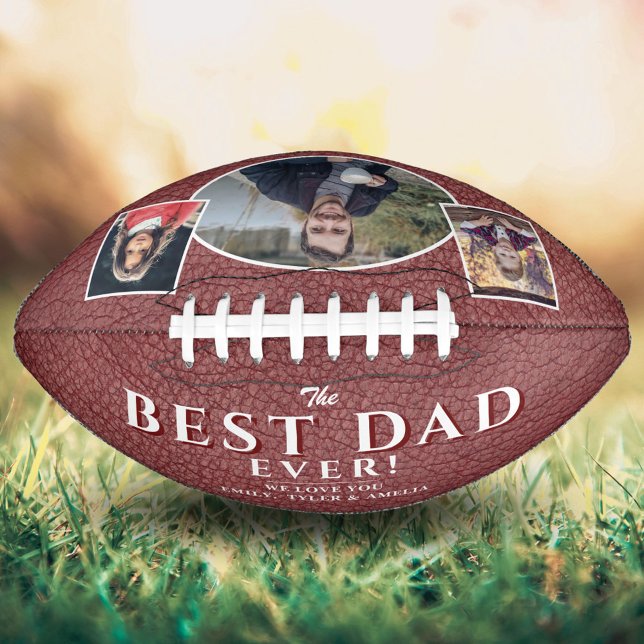 Best Dad Leather Print Father 3 Photo Collage Football (Creator Uploaded)
