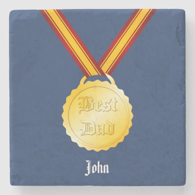 Best Dad Medal Father’s Day Stone Coaster (Front)