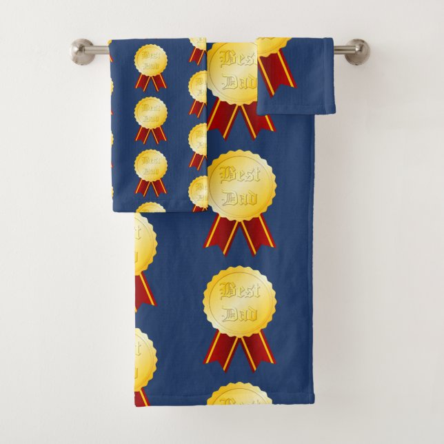 Best Dad Medal Ribbon Father’s Day Bath Towel Set (Insitu)