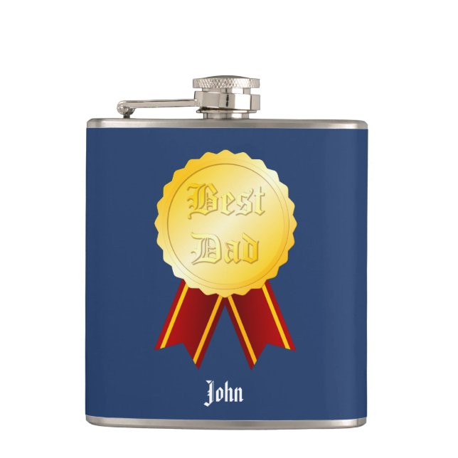 Best Dad Medal Ribbon Father’s Day Hip Flask (Front)
