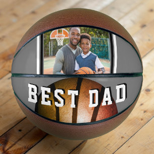 Best Dad Metallic Orange Father Photo Basketball