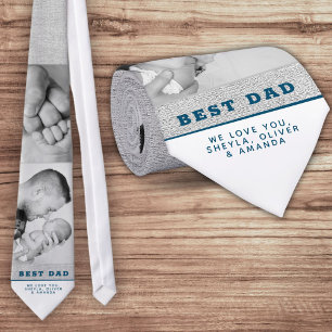 Best Dad Modern Blue Father`s Day 2 Photo Collage Tie