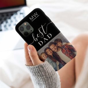 Best Dad Monogram Modern Script Photo Black iPhone 15 Case