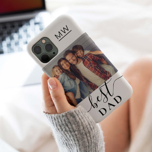 Best Dad Monogram Modern Script Photo White iPhone 15 Case