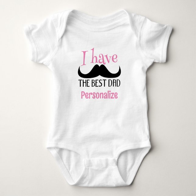 Best dad moustache father day Custom pink text gir Baby Bodysuit (Front)