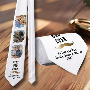 Best Dad Moustache Father's Day 3 Photo Collage Tie