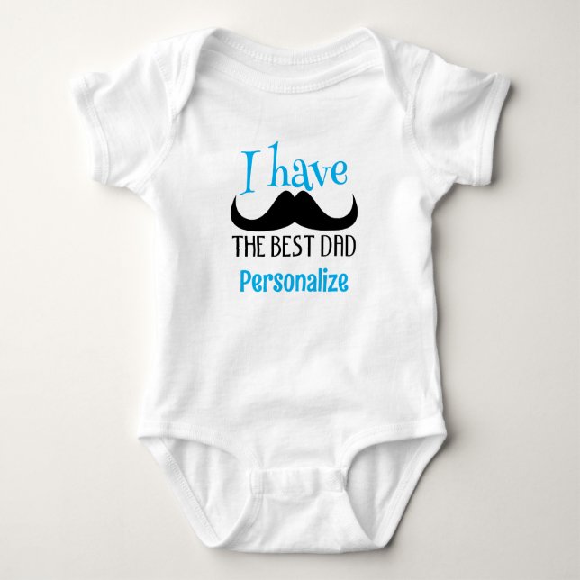 Best dad moustache fathers day Custom blue text bo Baby Bodysuit (Front)