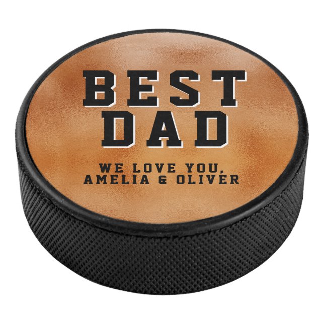 Best Dad Orange Metallic Father`s Day Keepsake Hockey Puck (3/4)