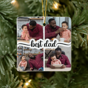 Best Dad Personalised 4 Photo Collage Ceramic Ornament