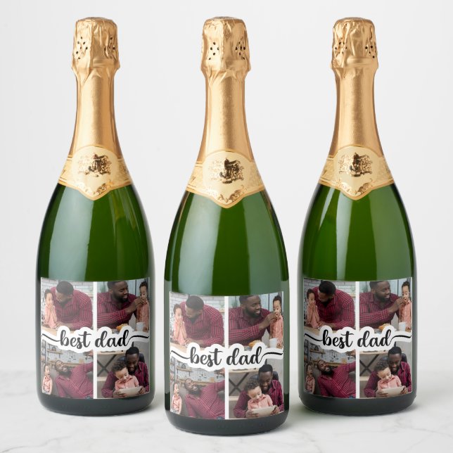 Best Dad Personalised 4 Photo Collage Sparkling Wine Label (Bottles)