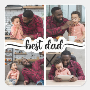 Best Dad Personalised 4 Photo Collage Square Sticker