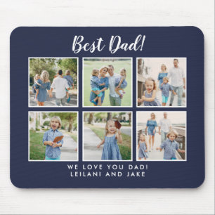 Best Dad! Photo Collage Modern Navy Blue Mouse Pad