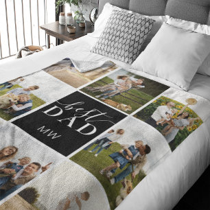 Best Dad Photo Collage Monogram Father Fleece Blanket