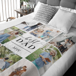 Best Dad Photo Collage Monogram Fleece Blanket