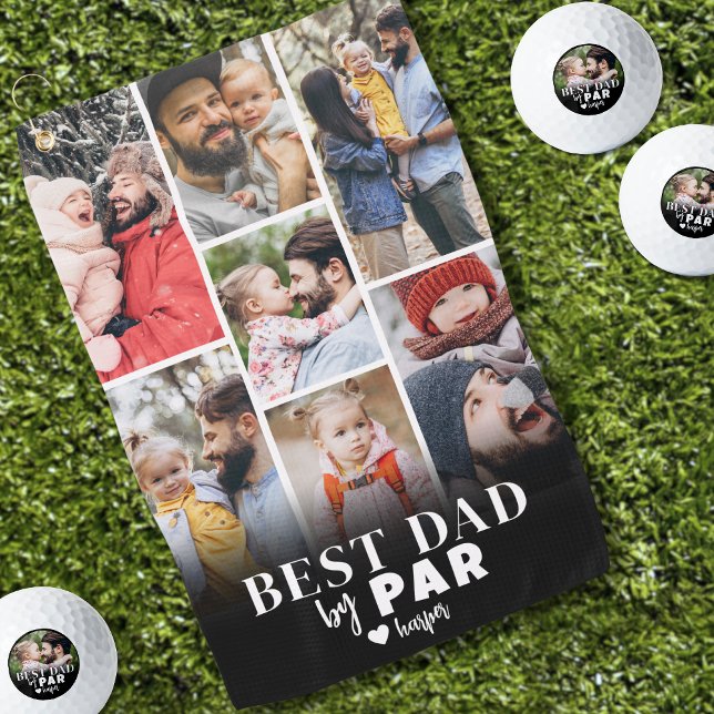 Best Dad Photo Golf Towel (Best Dad By Par Photo Collage Golf Towel)