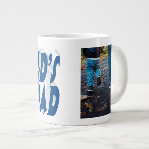 Best Dad photo sea blue 3d text Large Coffee Mug