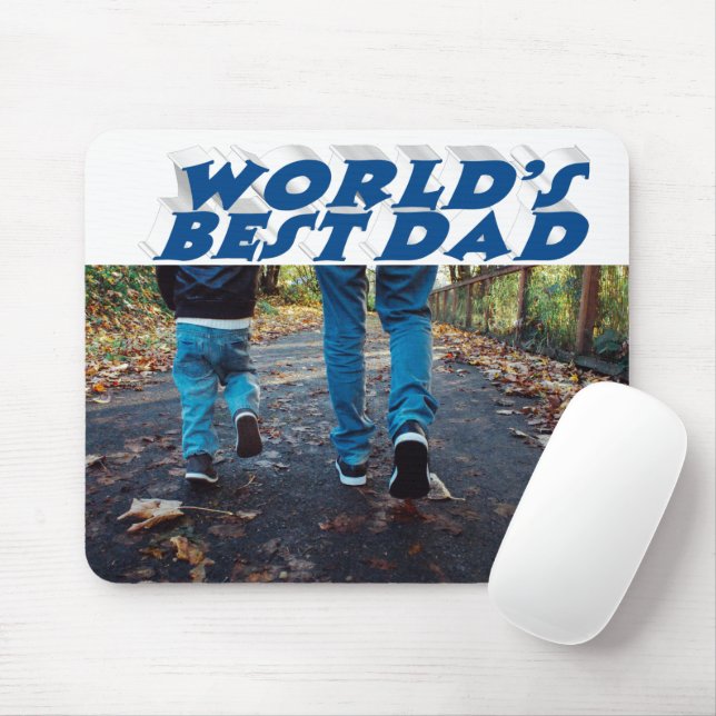 Best Dad photo sea blue 3d text Mouse Pad (With Mouse)
